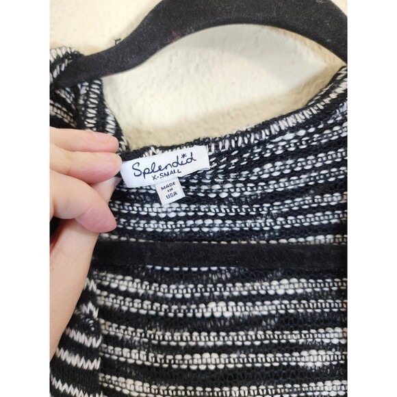Splendid Cardigan XS Black White Striped Hooded Open Front Knit Sweater Made USA - Picture 5 of 7